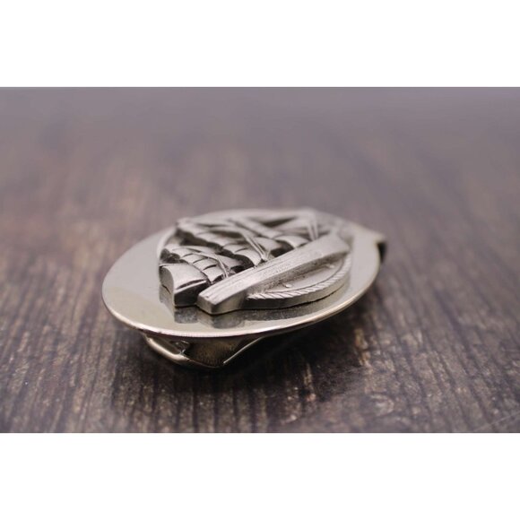 Sailing Ship Money Clip Pocket Metal Nautical Design Silver Tone Unique Vintage - Picture 8 of 11